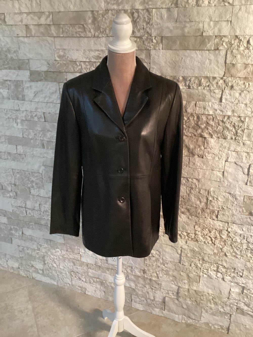 Vintage Lord & Taylor Black Leather Blazer Jacket Women’s Petite Large